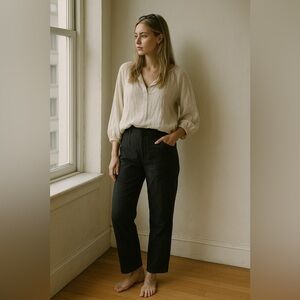 Vintage Calvin Klein Black Linen Cotton Straight Leg Pants Women's sz 8 Y2K